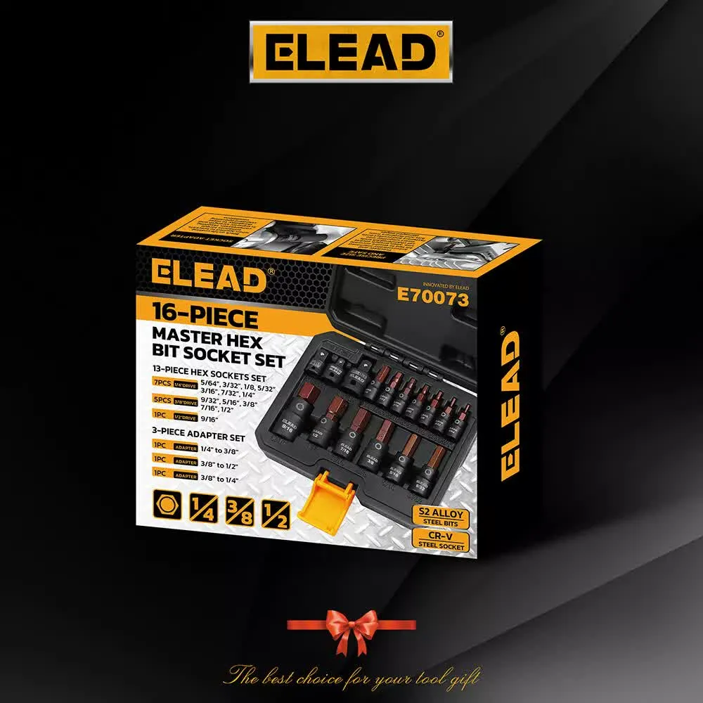 16Pc SAE Hex Bit Impact Socket Set | 5/64"-9/16" | Allen Socket Set with Adapter