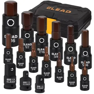 16Pc SAE Hex Bit Impact Socket Set | 5/64"-9/16" | Allen Socket Set with Adapter