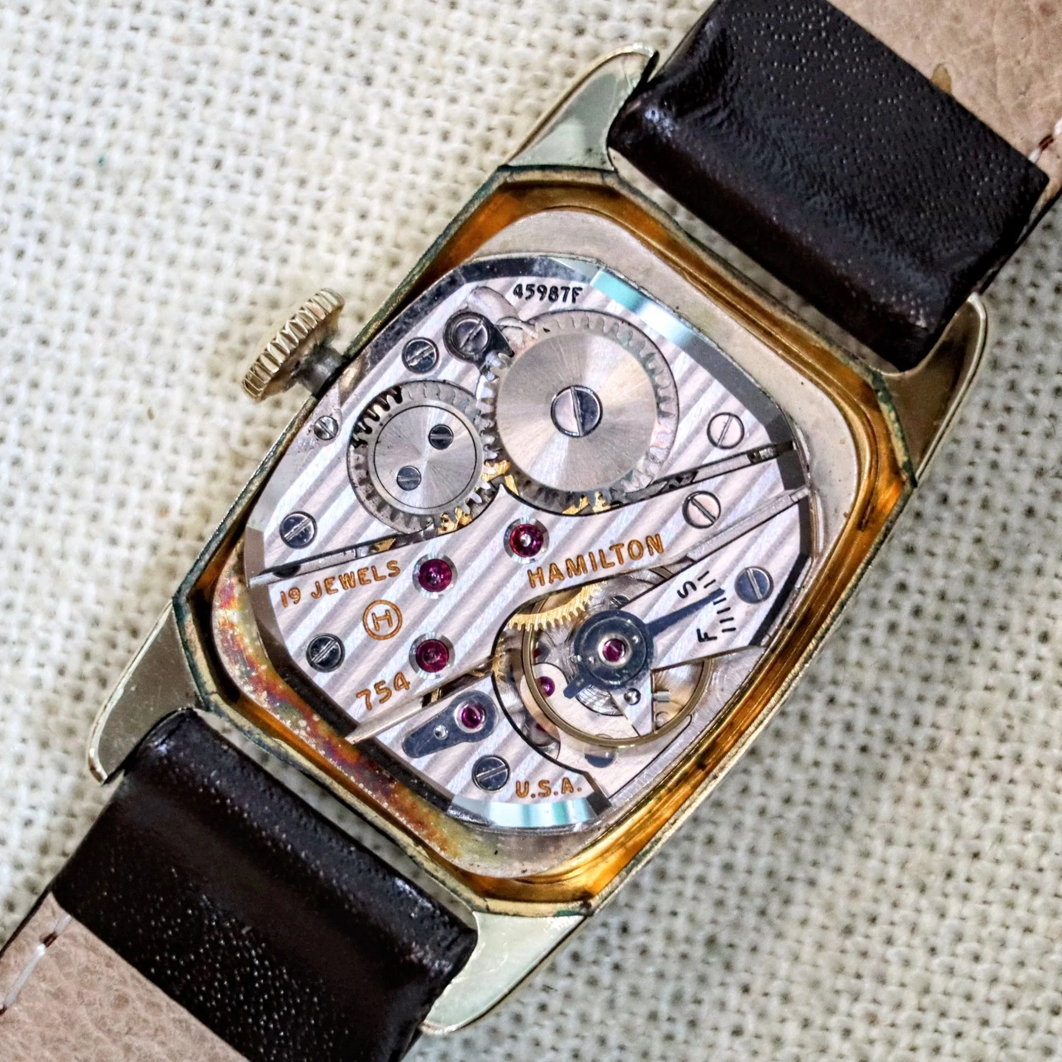1952 HAMILTON Boulton-B Watch 19 Jewels Grade 754 Wristwatch 14K GF Tank Case