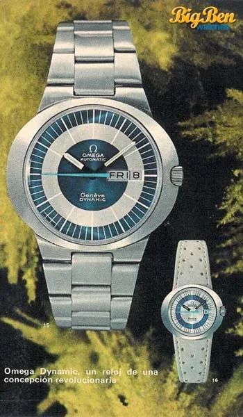 1969 Omega Geneve Dynamic Automatic French Day Date with Two Tone Silver and Blue Bullseye Dial Model 166.079 in Stainless Steel on Bracelet