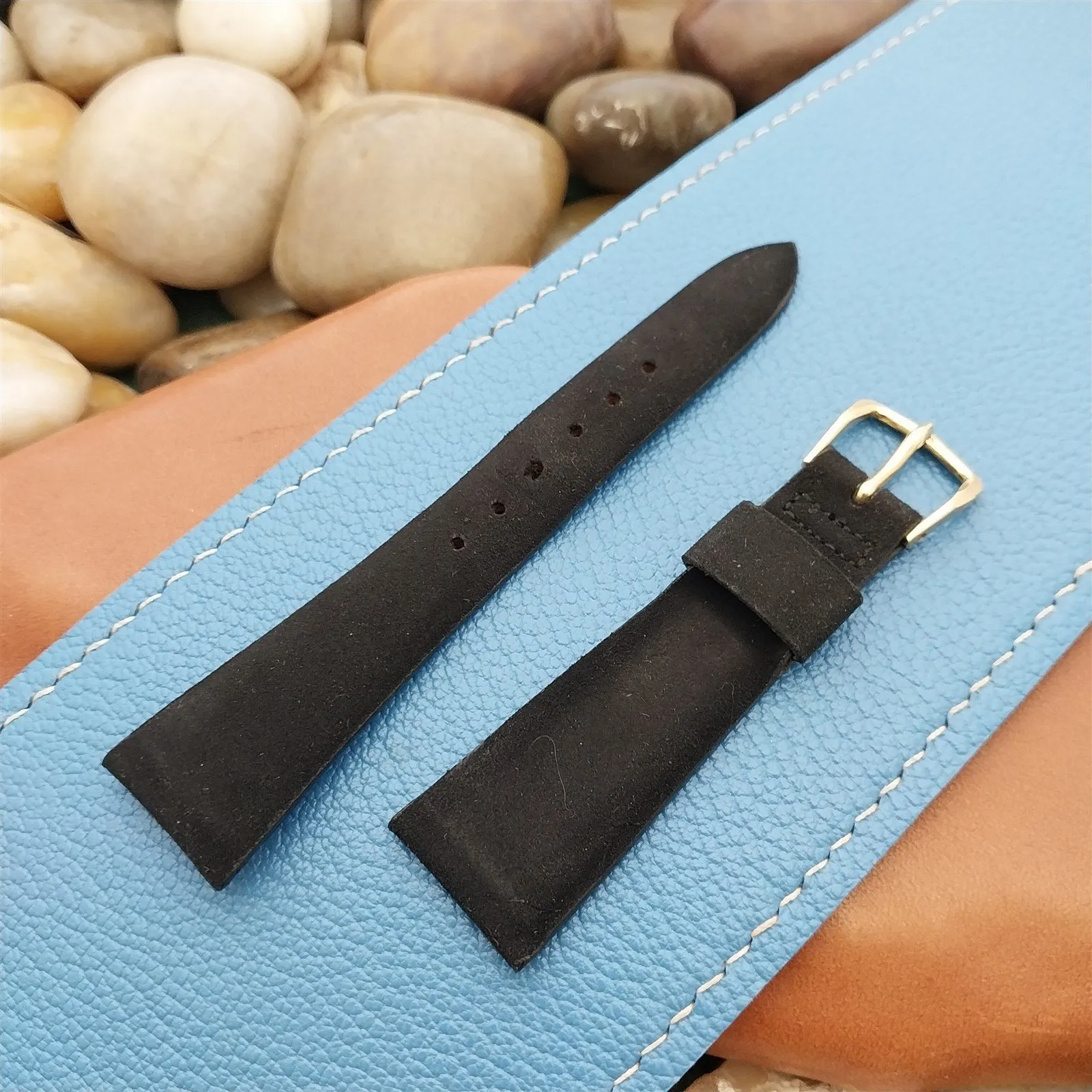 19mm Kreisler Tapered Short Black Suede Classic Unused 1960s Vintage Watch Band