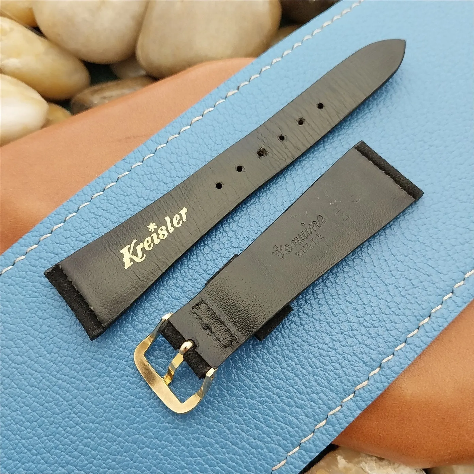 19mm Kreisler Tapered Short Black Suede Classic Unused 1960s Vintage Watch Band