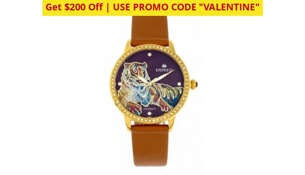 $200 OFF   FREE RETURNS: Empress Diana Automatic Engraved Leather Band Watches - Ships Quick!