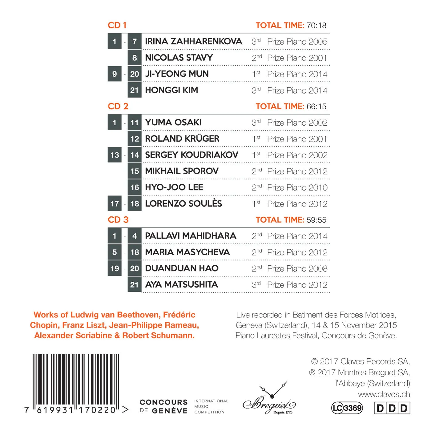 (2017) Geneva Competition Piano Laureates - Live recording - Laureates Festival 2015