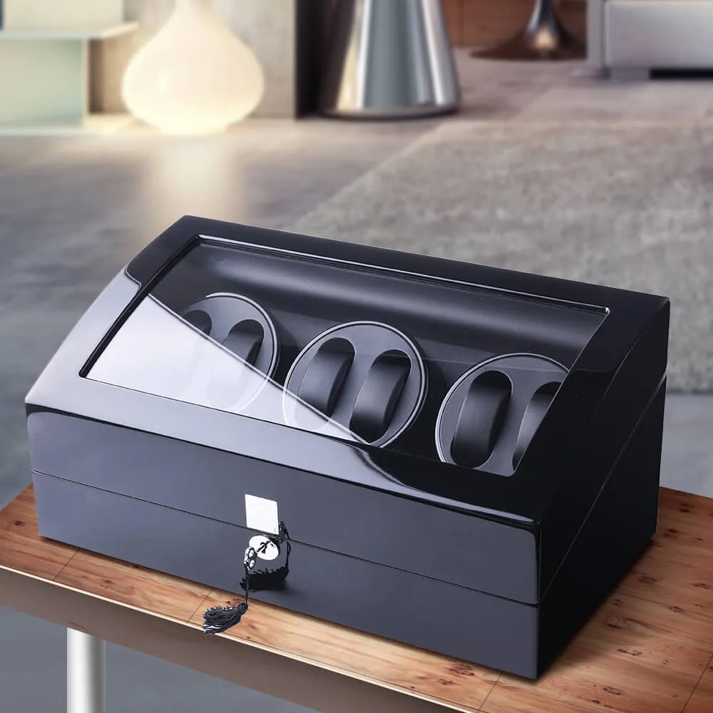6 Watch Winder With 7 Extra Storages Space - Black