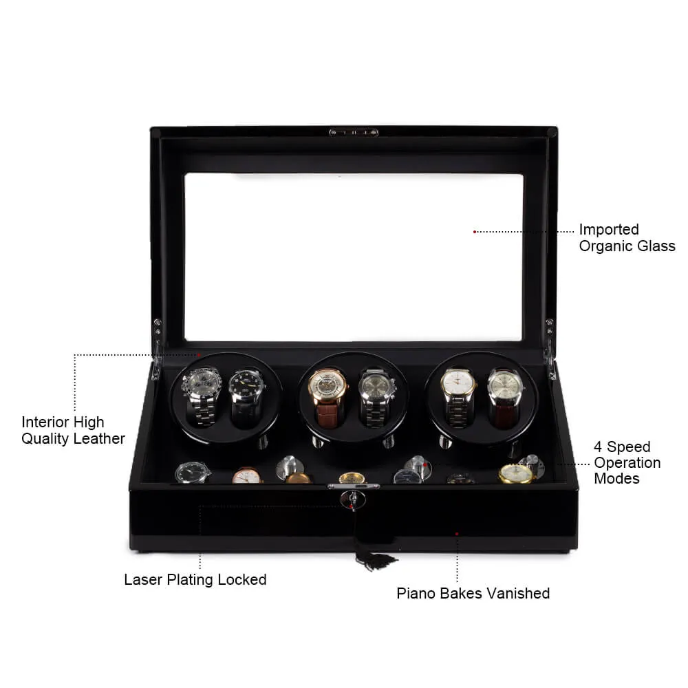 6 Watch Winder With 7 Extra Storages Space - Black