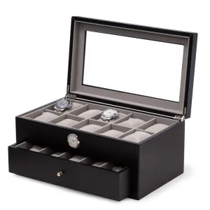 All In Time Wood Twenty-Watch Box with Quartz Movement Clock - Black