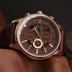ARIES GOLD BELFAST MOON G 7013 RG-CF MEN'S LEATHER WATCH