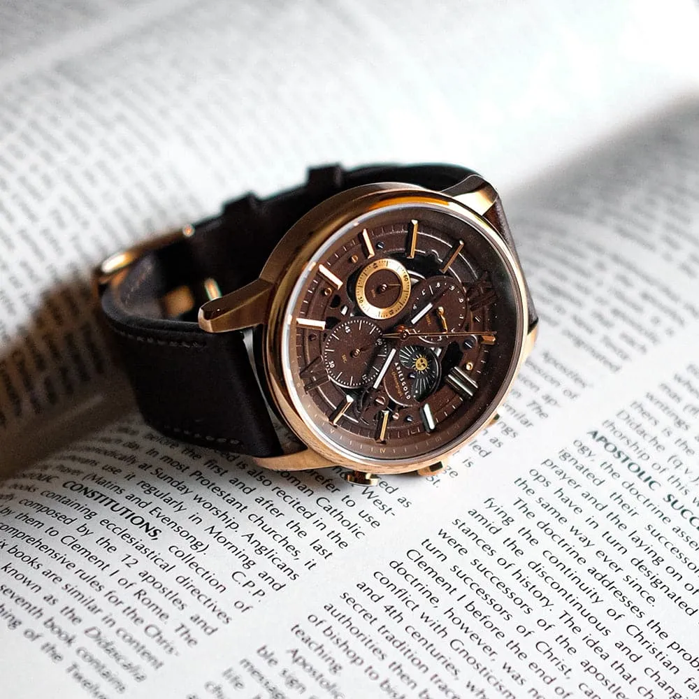 ARIES GOLD BELFAST MOON G 7013 RG-CF MEN'S LEATHER WATCH