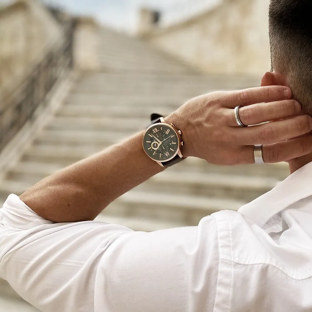 ARIES GOLD BELFAST MOON G 7013 RG-CF MEN'S LEATHER WATCH