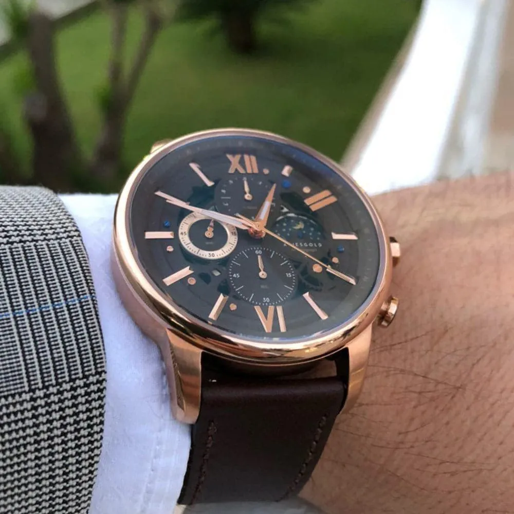 ARIES GOLD BELFAST MOON G 7013 RG-CF MEN'S LEATHER WATCH