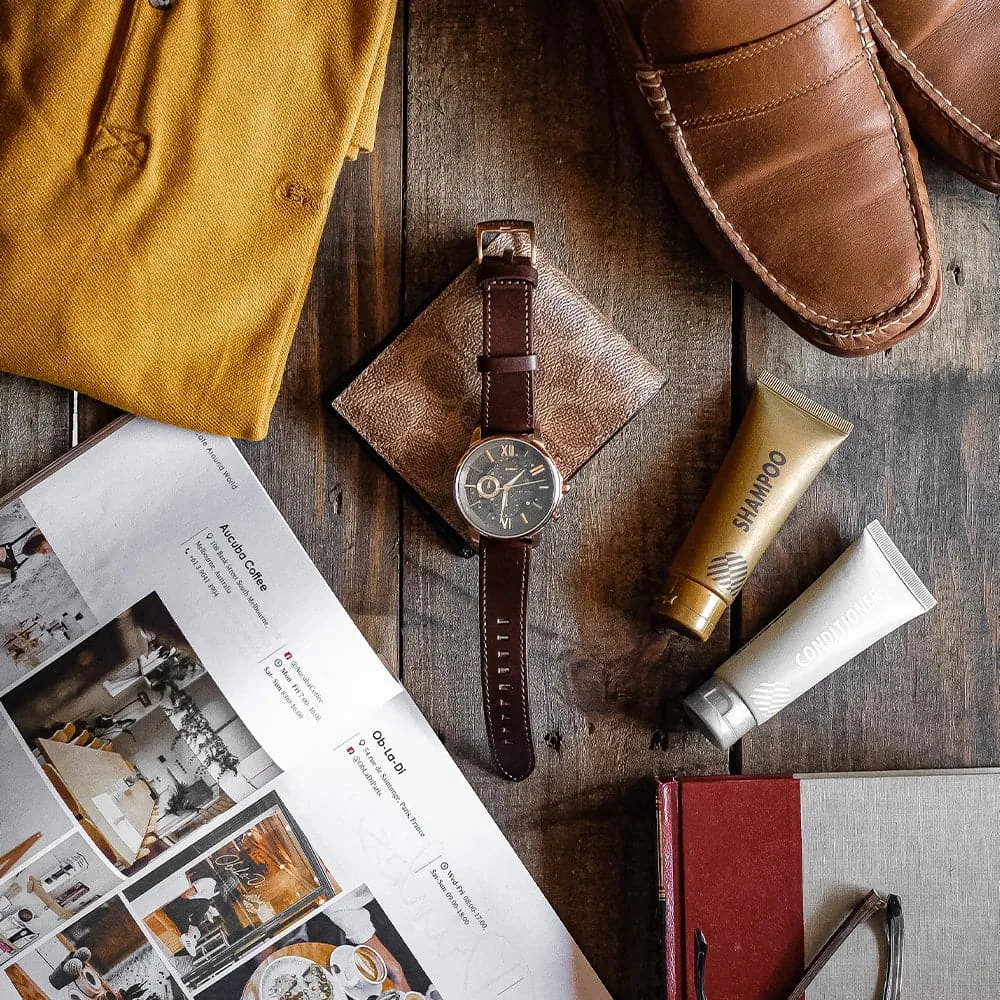 ARIES GOLD BELFAST MOON G 7013 RG-CF MEN'S LEATHER WATCH