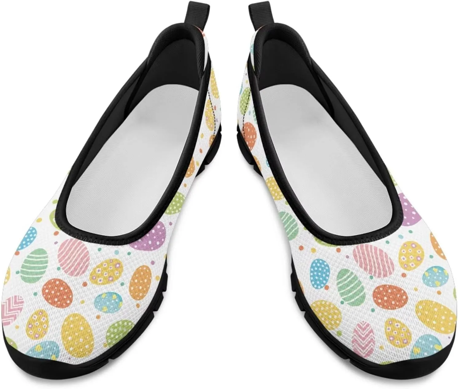 Ballet Style Flats for Ladies Big Girls Women's Slip on Shoes Mesh Walking Flat Shoes Comfort Lightweight Casual Sneakers for Travel Date & Party Gift for Wife Girlfiend Black Sole Size 6-11