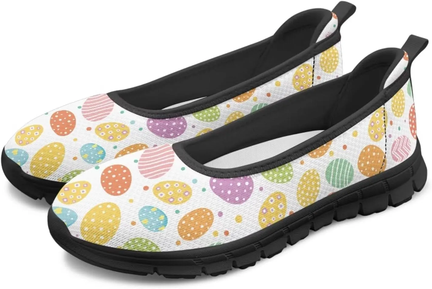 Ballet Style Flats for Ladies Big Girls Women's Slip on Shoes Mesh Walking Flat Shoes Comfort Lightweight Casual Sneakers for Travel Date & Party Gift for Wife Girlfiend Black Sole Size 6-11