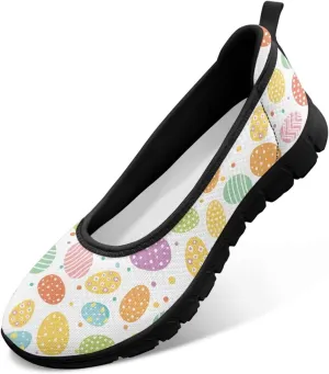 Ballet Style Flats for Ladies Big Girls Women's Slip on Shoes Mesh Walking Flat Shoes Comfort Lightweight Casual Sneakers for Travel Date & Party Gift for Wife Girlfiend Black Sole Size 6-11
