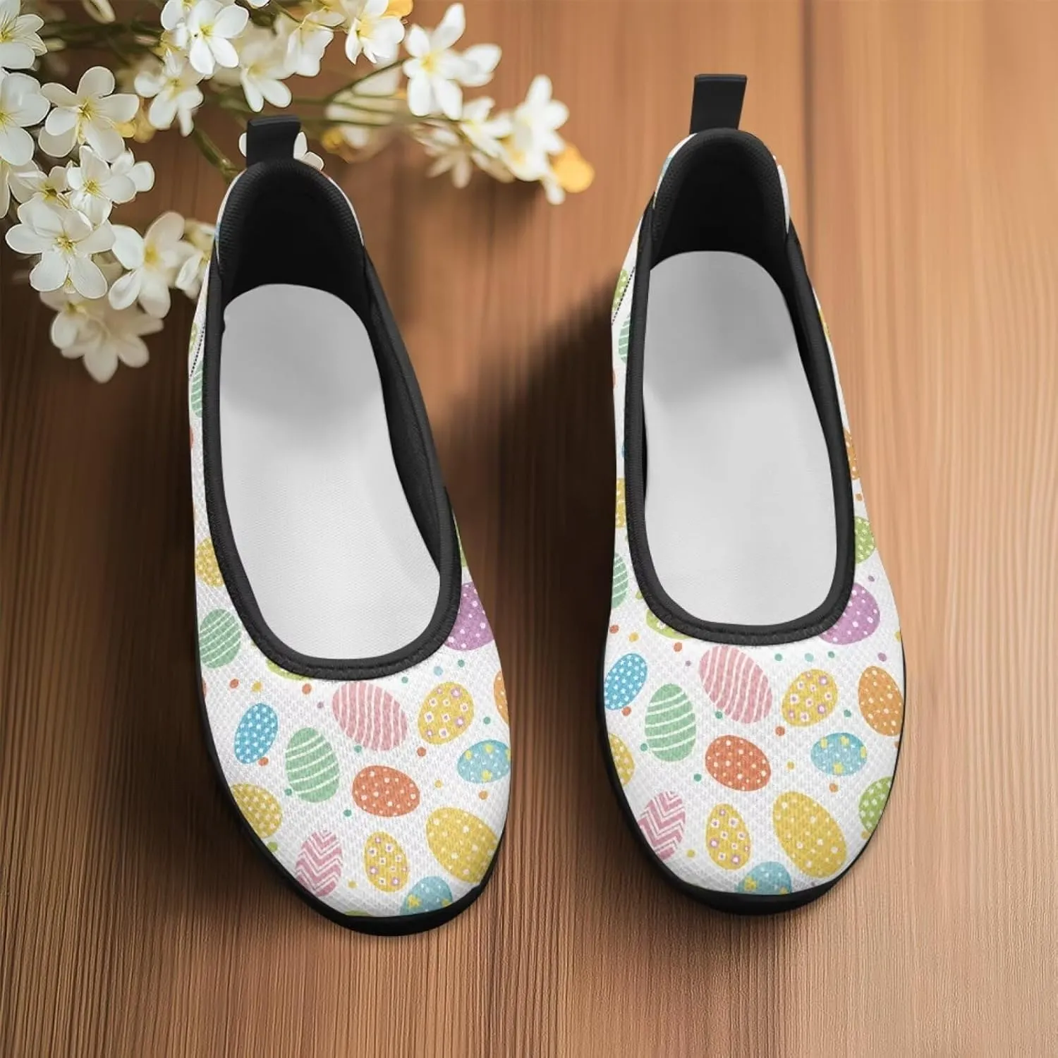 Ballet Style Flats for Ladies Big Girls Women's Slip on Shoes Mesh Walking Flat Shoes Comfort Lightweight Casual Sneakers for Travel Date & Party Gift for Wife Girlfiend Black Sole Size 6-11