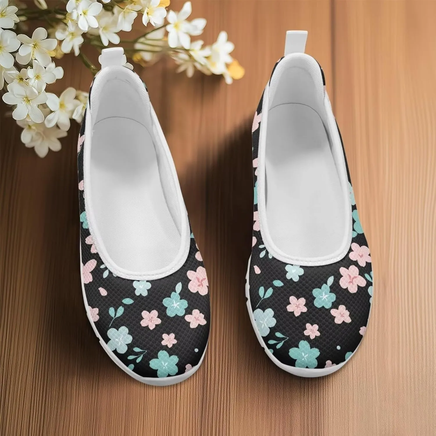 Ballet Style Flats for Ladies Big Girls Women's Slip on Shoes Mesh Walking Flat Shoes Comfort Lightweight Casual Sneakers for Travel Date & Party Gift for Wife Girlfiend White Sole Size 6-11
