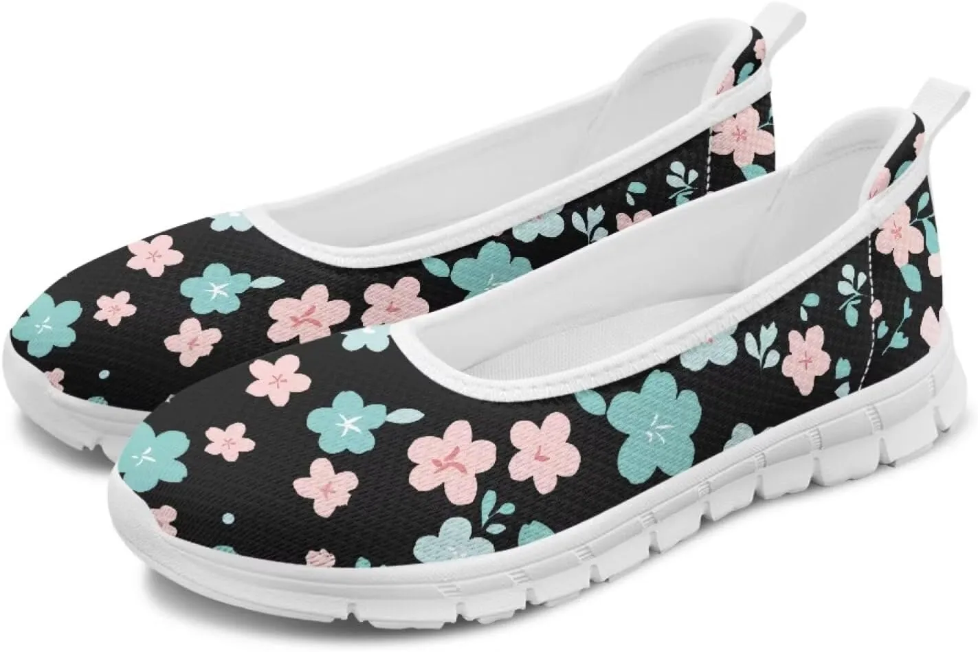 Ballet Style Flats for Ladies Big Girls Women's Slip on Shoes Mesh Walking Flat Shoes Comfort Lightweight Casual Sneakers for Travel Date & Party Gift for Wife Girlfiend White Sole Size 6-11
