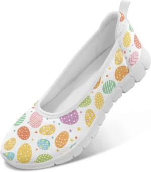 Ballet Style Flats for Ladies Big Girls Women's Slip on Shoes Mesh Walking Flat Shoes Comfort Lightweight Casual Sneakers for Travel Date & Party Gift for Wife Girlfiend White Sole Size 6-11