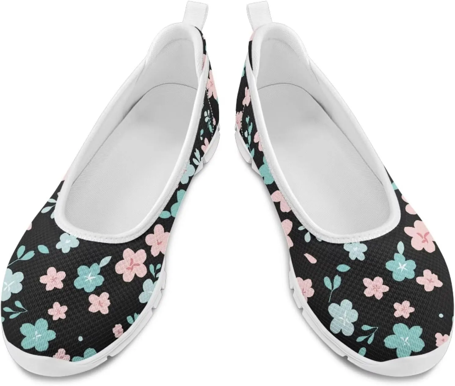 Ballet Style Flats for Ladies Big Girls Women's Slip on Shoes Mesh Walking Flat Shoes Comfort Lightweight Casual Sneakers for Travel Date & Party Gift for Wife Girlfiend White Sole Size 6-11