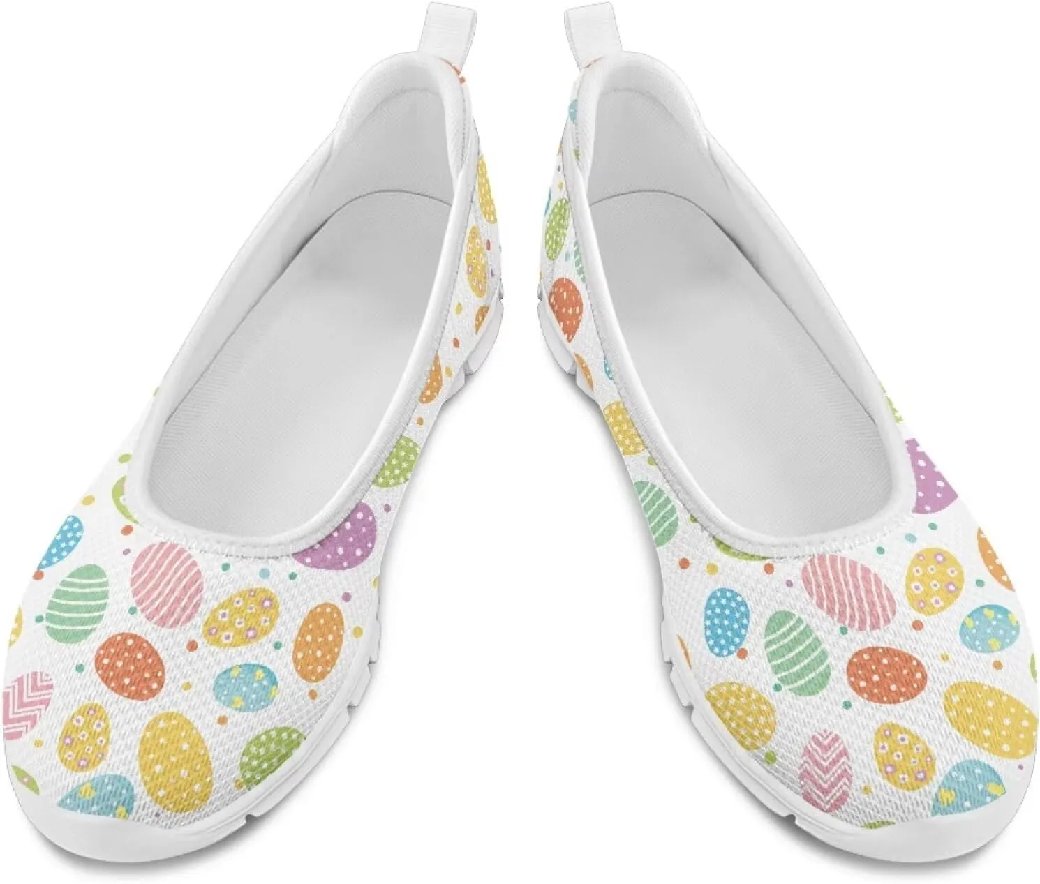 Ballet Style Flats for Ladies Big Girls Women's Slip on Shoes Mesh Walking Flat Shoes Comfort Lightweight Casual Sneakers for Travel Date & Party Gift for Wife Girlfiend White Sole Size 6-11