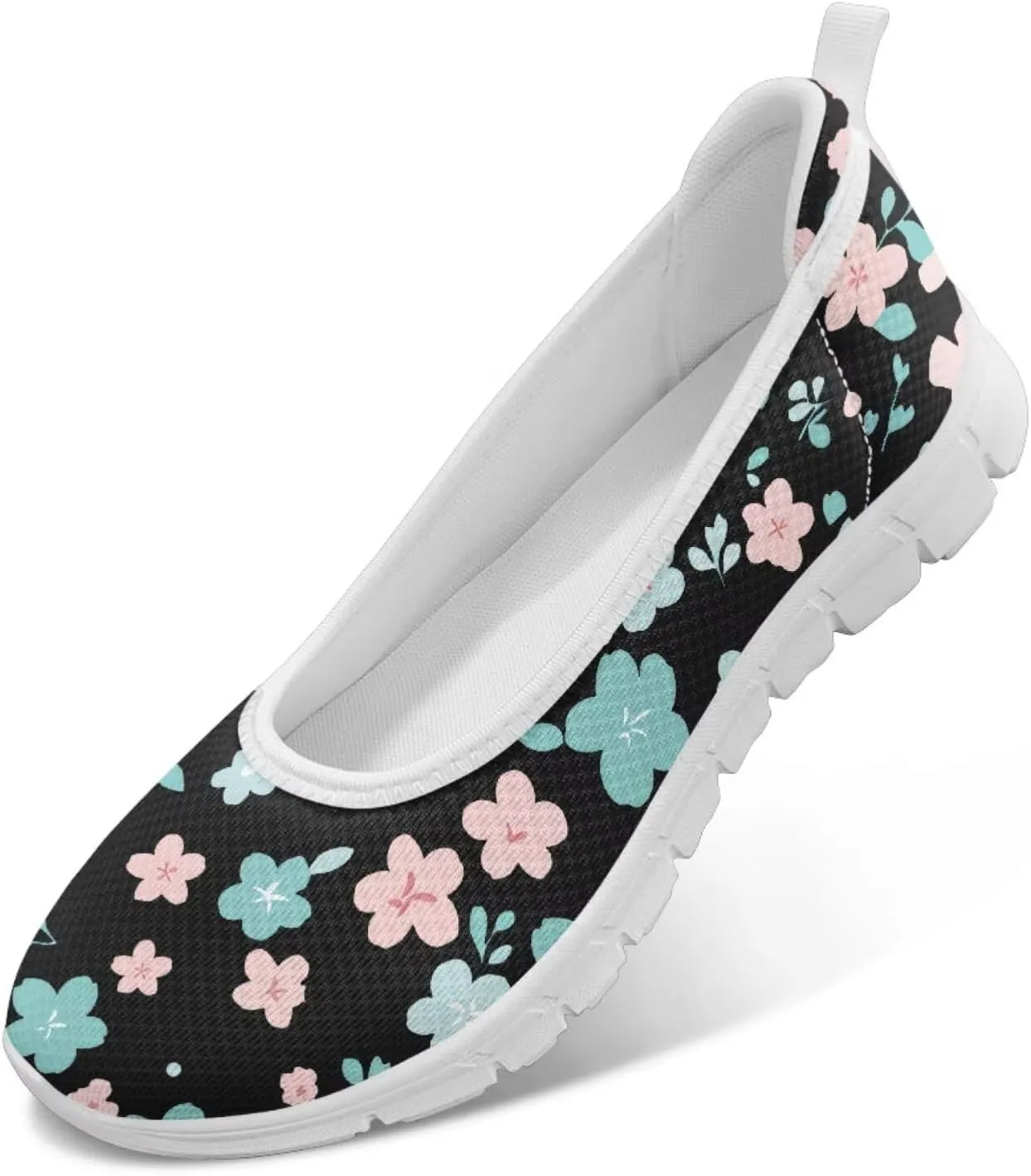 Ballet Style Flats for Ladies Big Girls Women's Slip on Shoes Mesh Walking Flat Shoes Comfort Lightweight Casual Sneakers for Travel Date & Party Gift for Wife Girlfiend White Sole Size 6-11