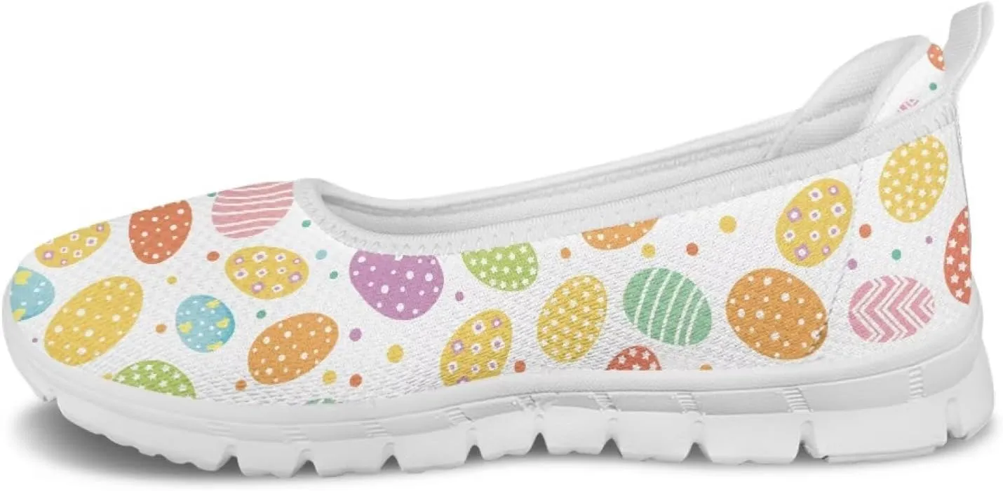 Ballet Style Flats for Ladies Big Girls Women's Slip on Shoes Mesh Walking Flat Shoes Comfort Lightweight Casual Sneakers for Travel Date & Party Gift for Wife Girlfiend White Sole Size 6-11