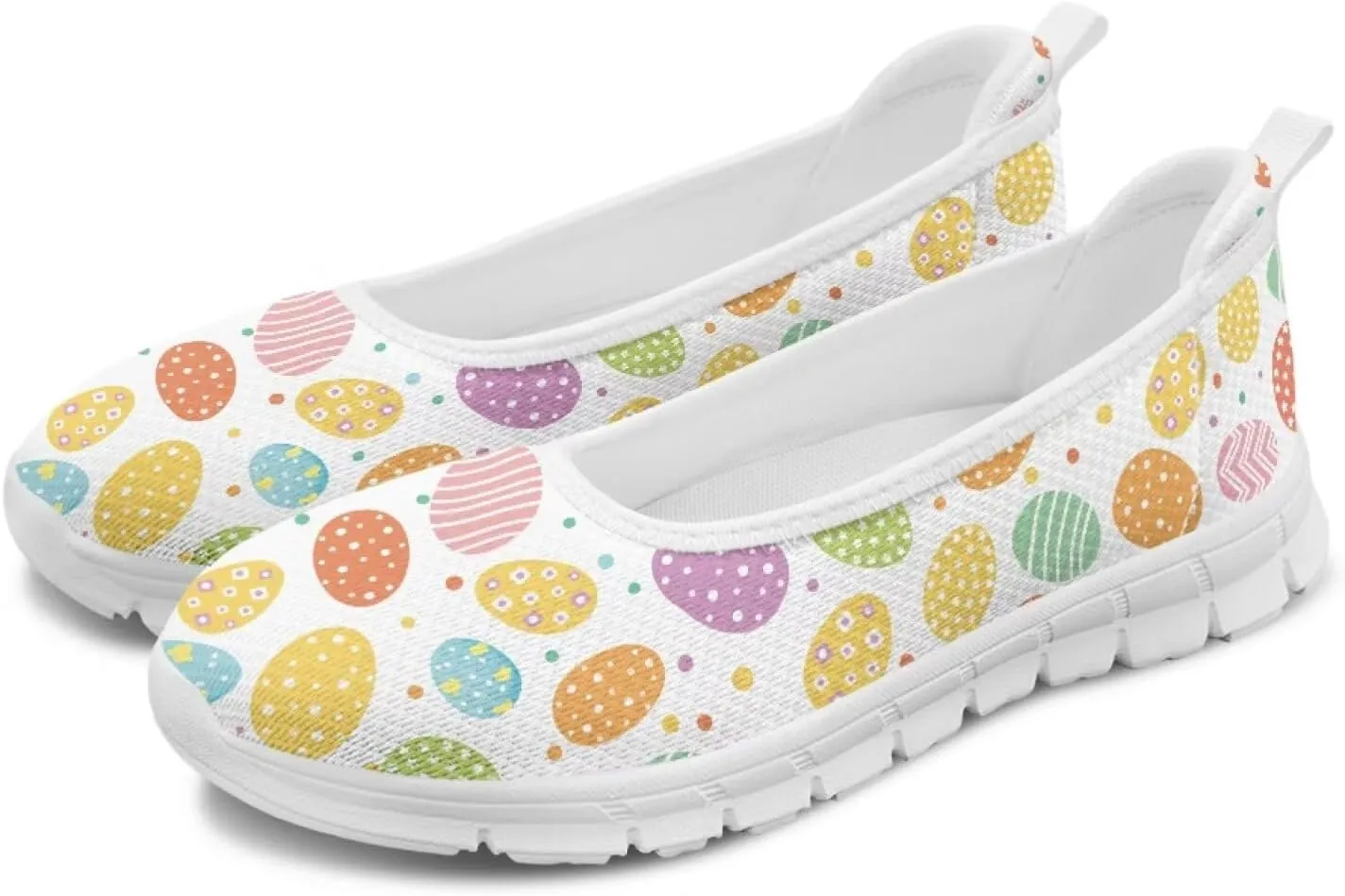 Ballet Style Flats for Ladies Big Girls Women's Slip on Shoes Mesh Walking Flat Shoes Comfort Lightweight Casual Sneakers for Travel Date & Party Gift for Wife Girlfiend White Sole Size 6-11