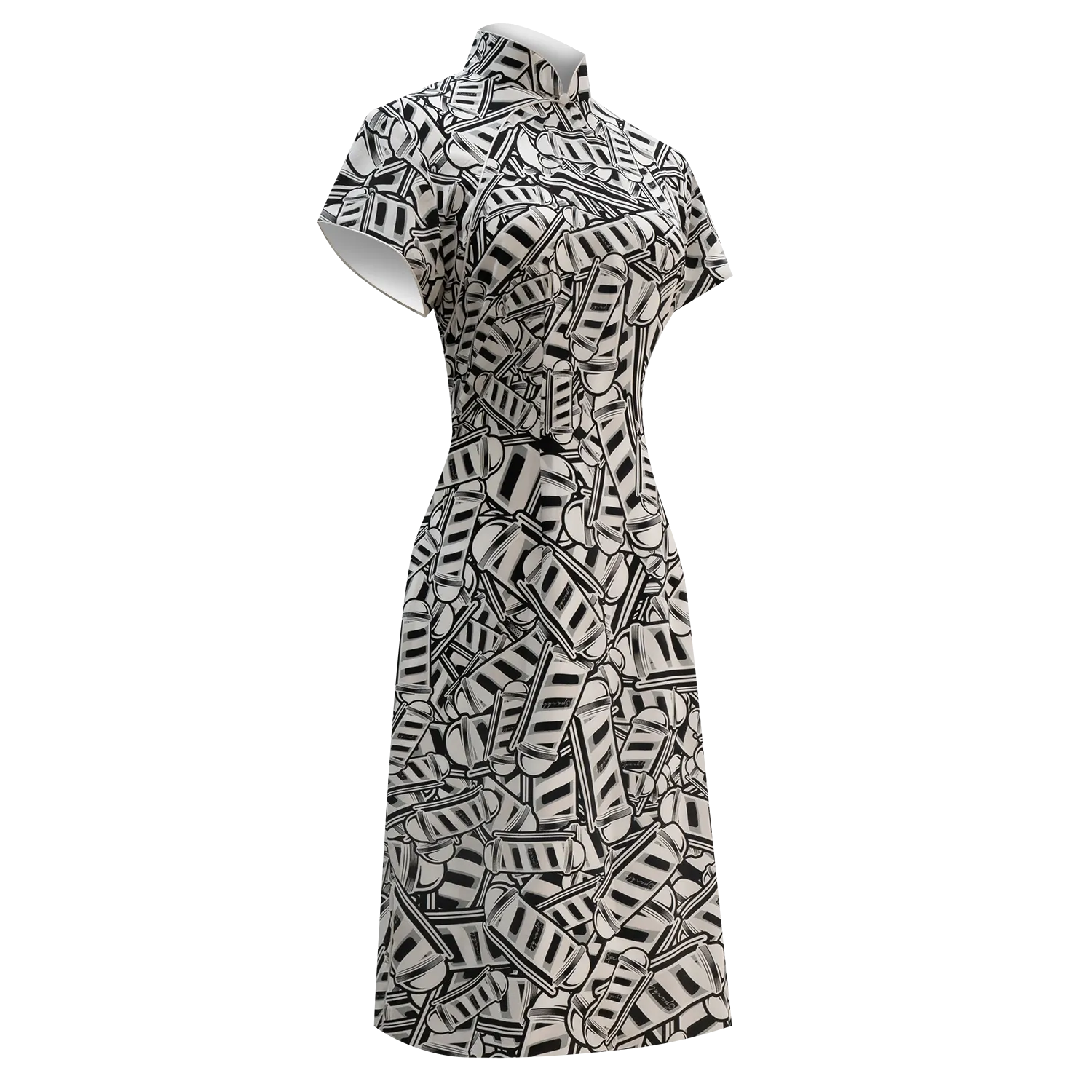 【BARBER TWIRL】100% Silk Cheongsam (Short Sleeve) (香港士多) (轉轉燈)
