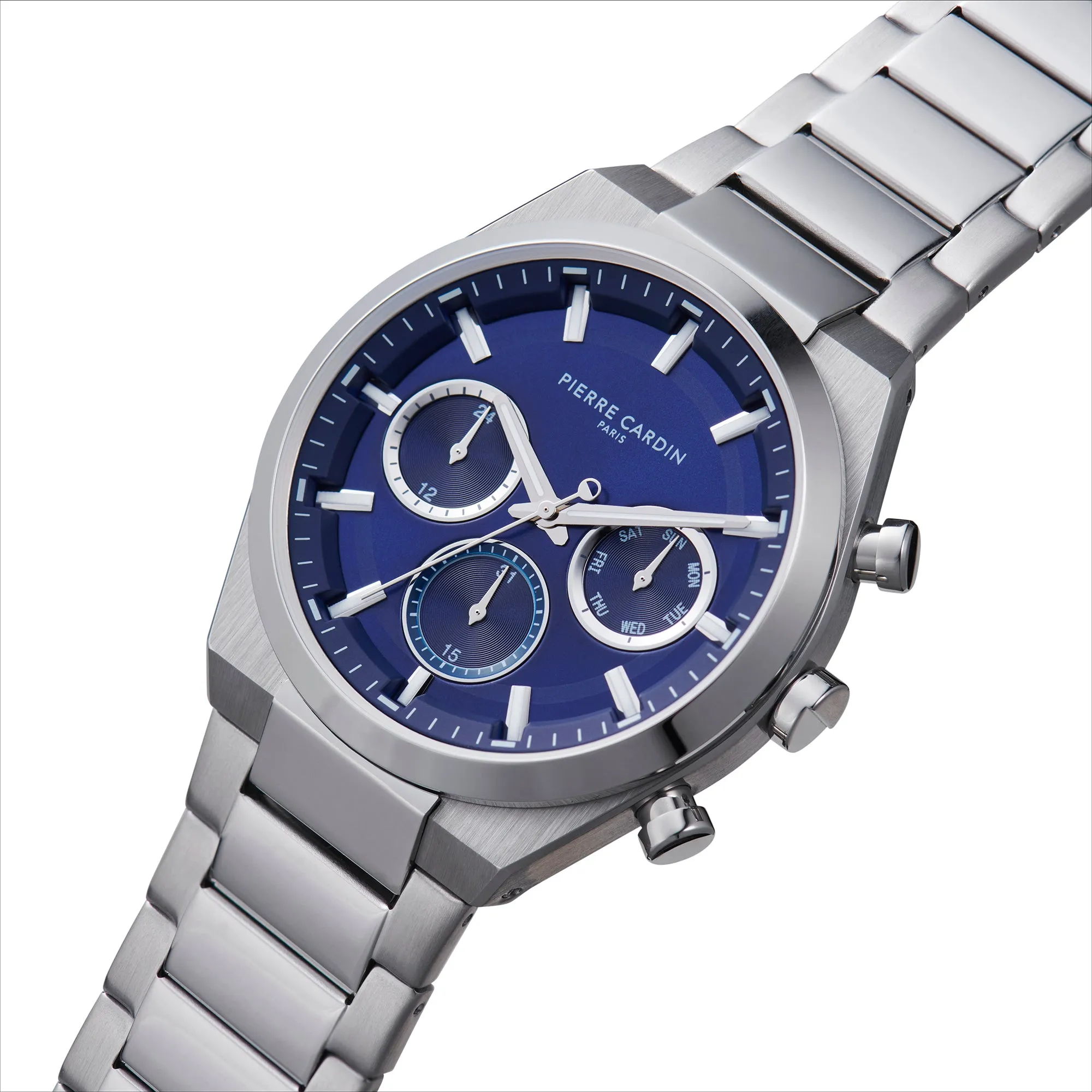 Batignolles Influential Multifunction watch with Blue Dial with a Metal Links Strap