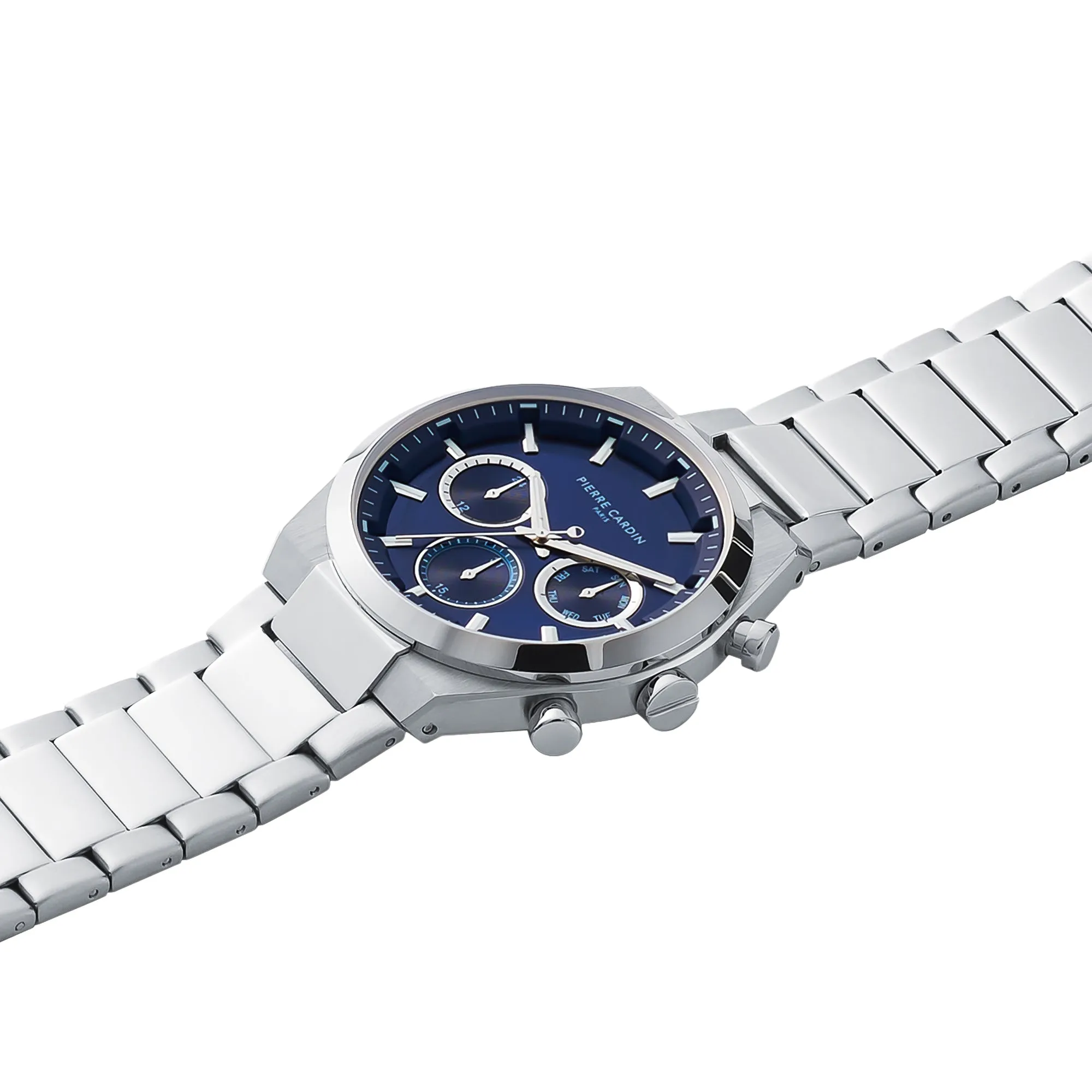 Batignolles Influential Multifunction watch with Blue Dial with a Metal Links Strap