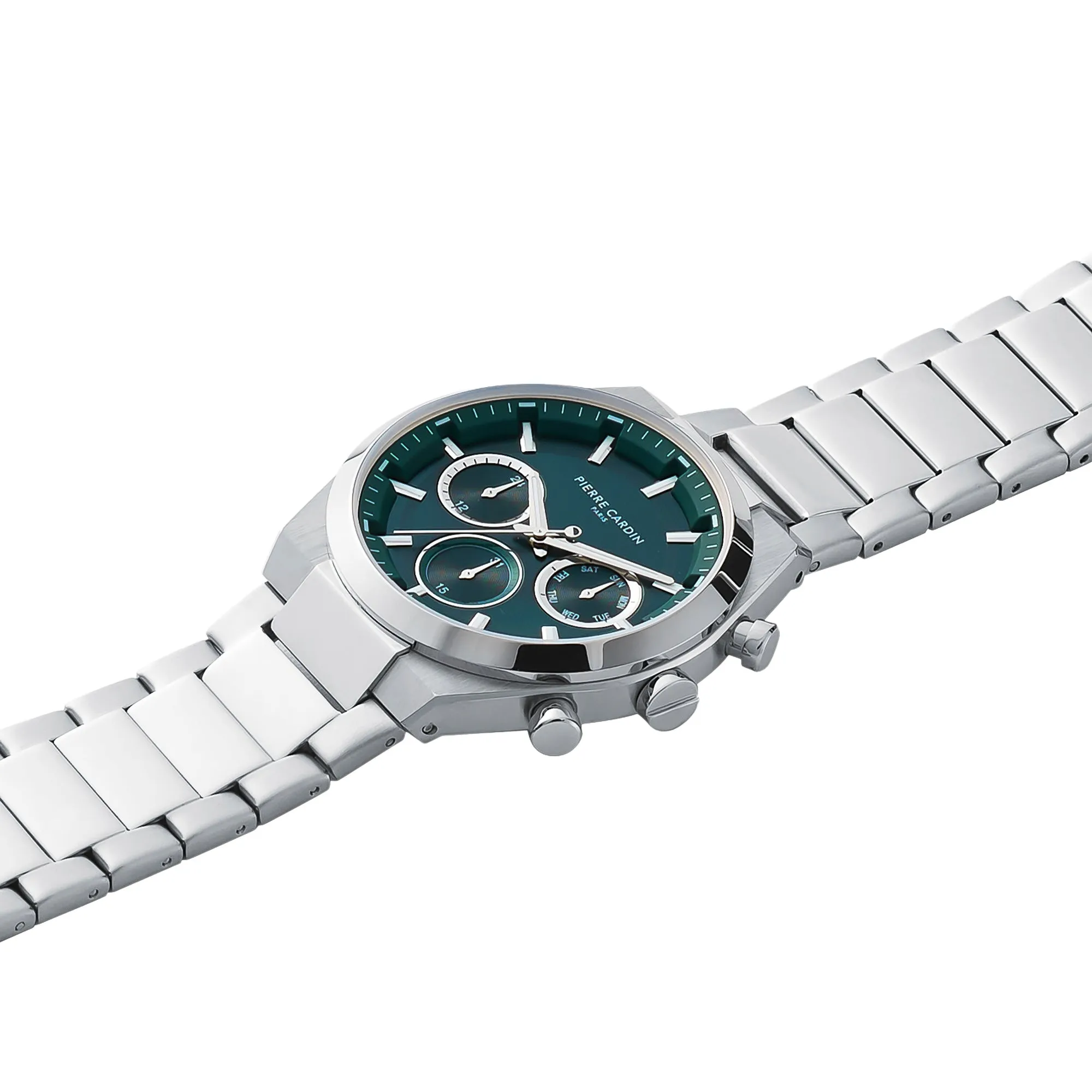 Batignolles Influential Multifunction watch with Green Dial with a Metal Links Strap