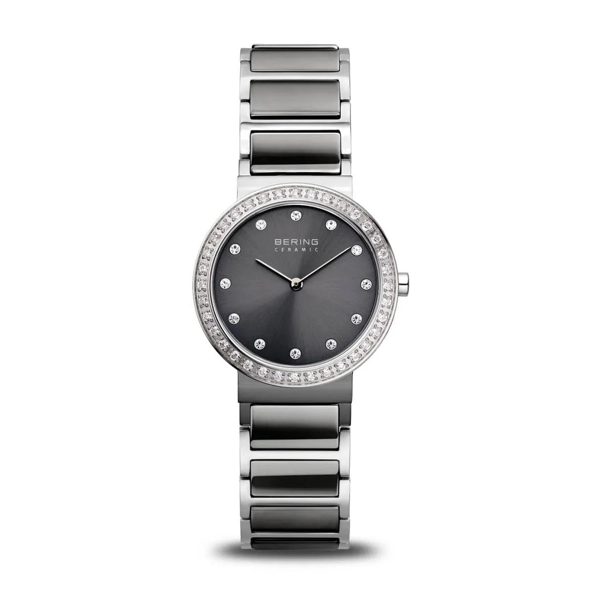 Bering Ceramic Metallic Grey & Stainless Steel Ladies Watch with Swarovski Bezel