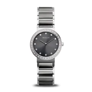 Bering Ceramic Metallic Grey & Stainless Steel Ladies Watch with Swarovski Bezel