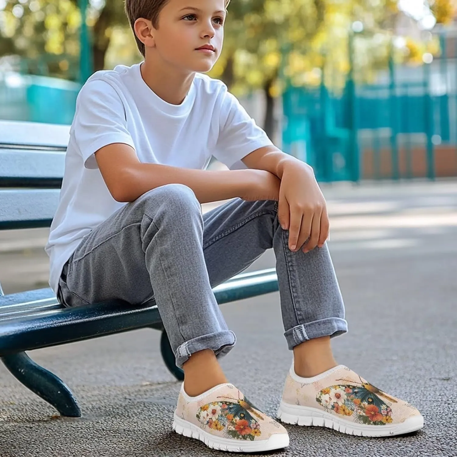 Boys Girls Soft Slip On Loafers Lightweight Casual Walking Shoes Non Slip Athletic Sneaker for Little Big Kids White Sole Size 11-15
