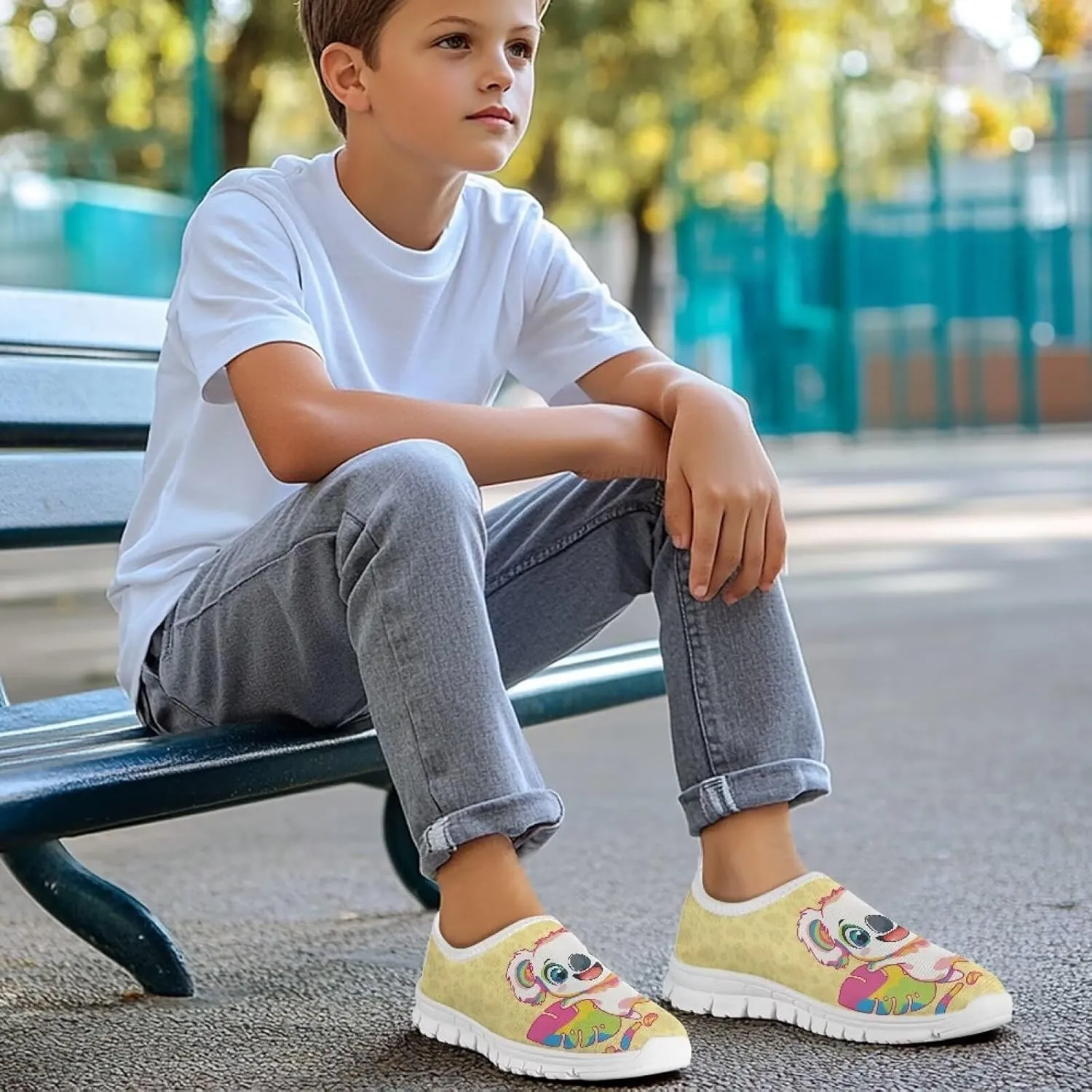 Boys Girls Soft Slip On Loafers Lightweight Casual Walking Shoes Non Slip Athletic Sneaker for Little Big Kids White Sole Size 11-15