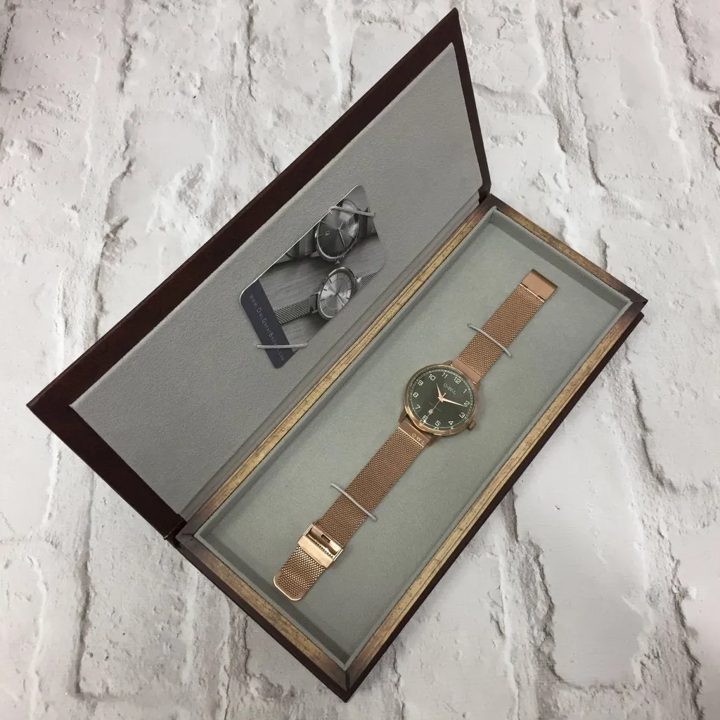 BRANCASTER WATCH WITH ROSE-GOLD CASE, STONE GREY DIAL & ROSE GOLD MESH ADJUSTABLE STRAP