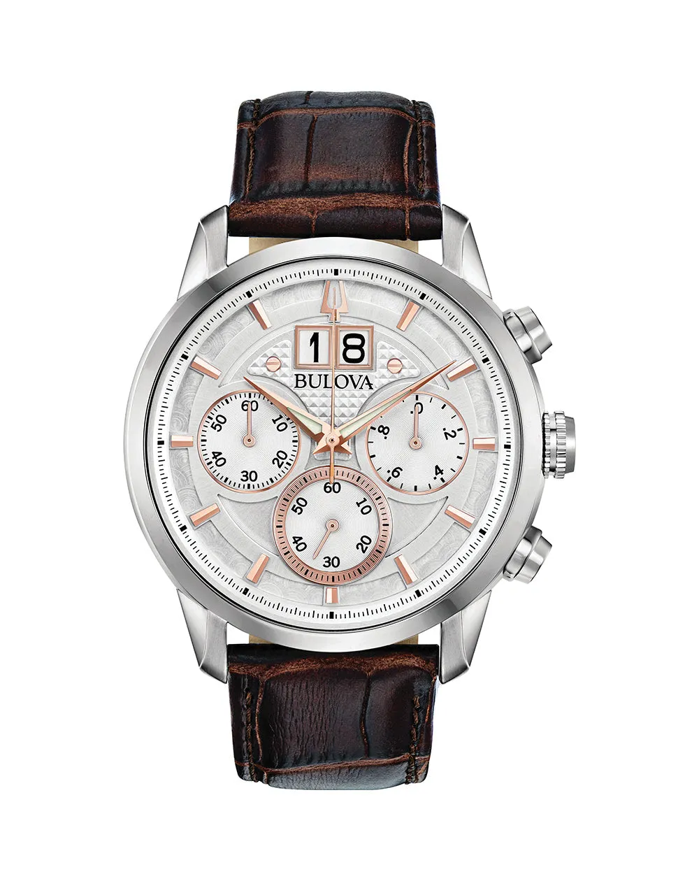 Bulova Classic Chronograph Brown Leather Mens Watch 96B309