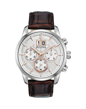 Bulova Classic Chronograph Brown Leather Mens Watch 96B309