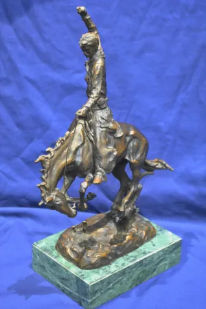 CARL KAUBA "Rodeo Rider" Signed 1890s Bronze Sculpture - Western Cowboy & Horse - $6K VALUE*