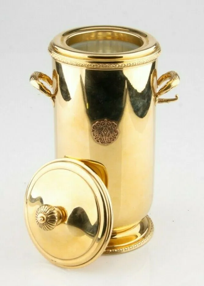 Cartier Solid 14k Yellow Gold and Glass Very Rare Vintage Lidded Ice Bucket