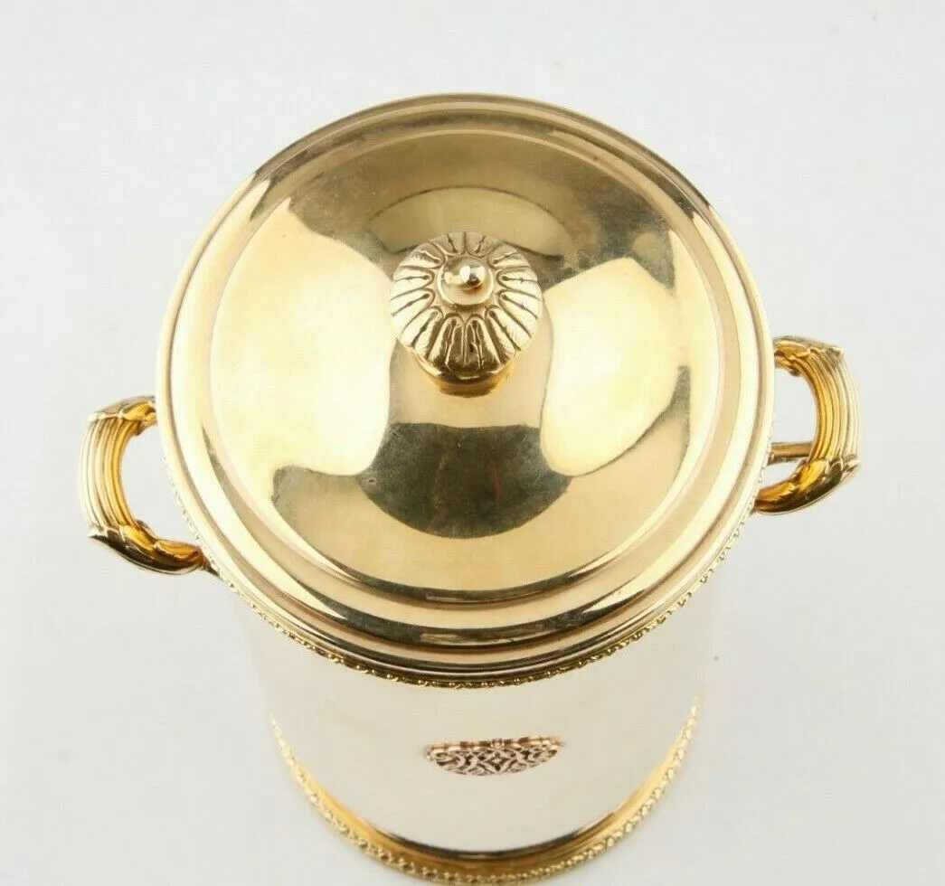 Cartier Solid 14k Yellow Gold and Glass Very Rare Vintage Lidded Ice Bucket