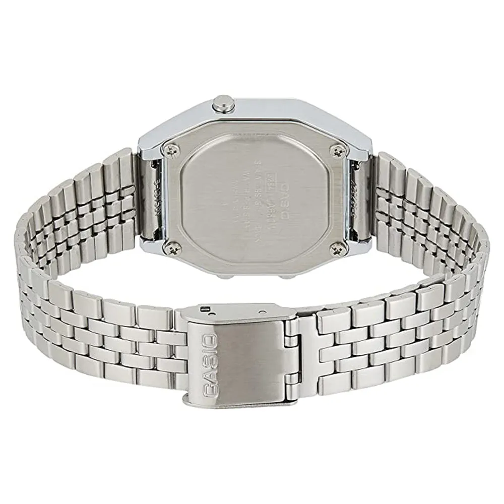 Casio Womens Mid-Size Silver Dial Band Digital Retro Stainless Steel Quartz Watch - LA680WA-7DF