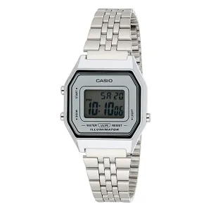 Casio Womens Mid-Size Silver Dial Band Digital Retro Stainless Steel Quartz Watch - LA680WA-7DF