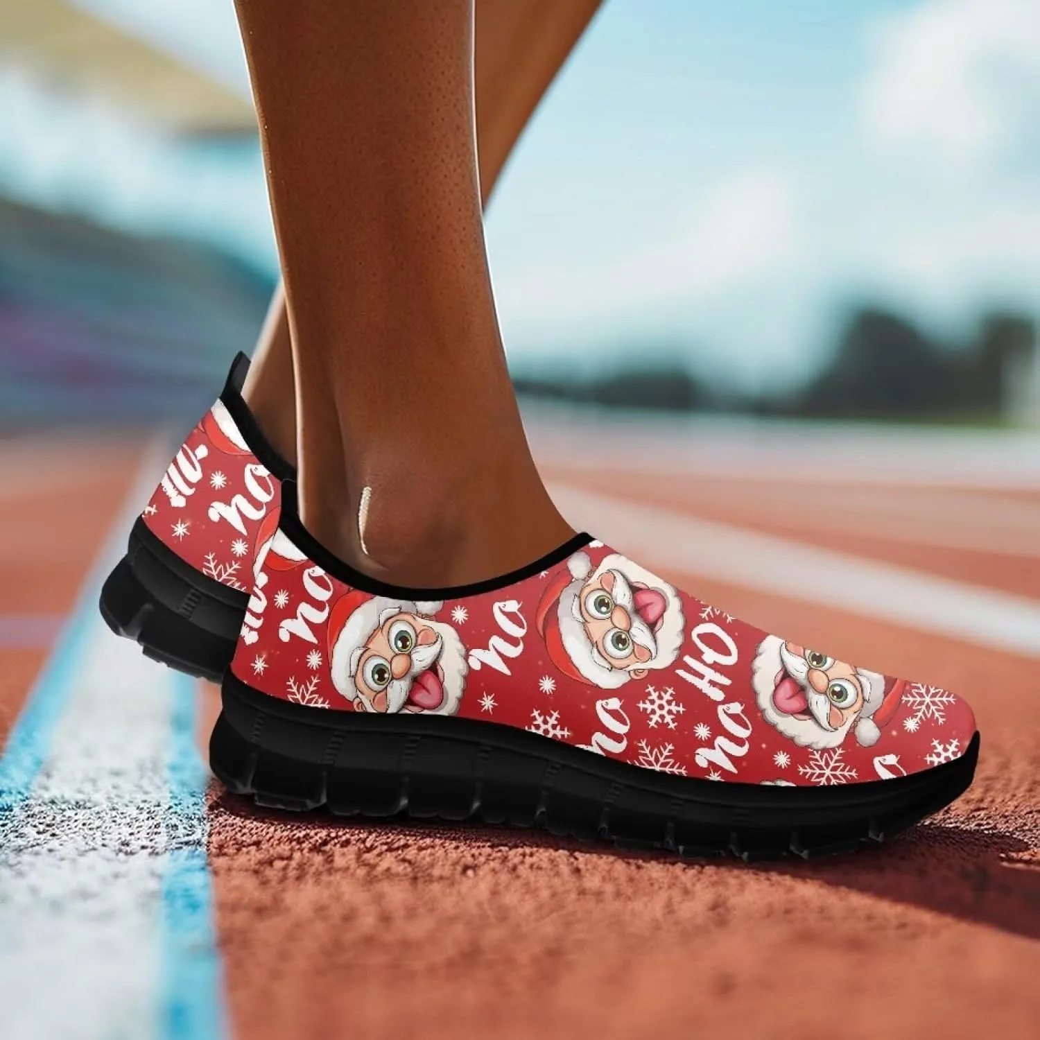 Christmas Sneakers for Women Casual Slip On Cozy Low Top Sneakers Lightweight Non-Slip Holiday Walking Shoes for Teen Girls US 5.5-11.5