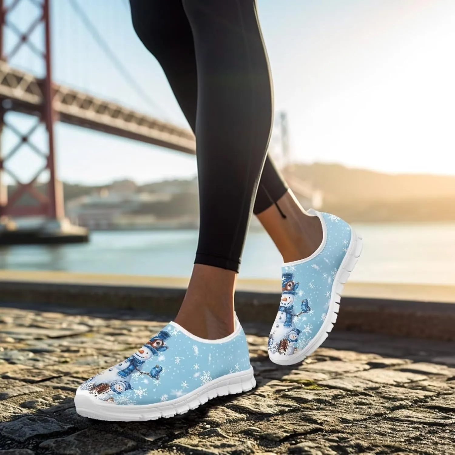 Christmas Sneakers for Women Casual Soft Slip On Athletic Running Sneakers for Ladies Low Top Hands Free Non-Slip Walking Shoes for Teen Girls Black US 5.5