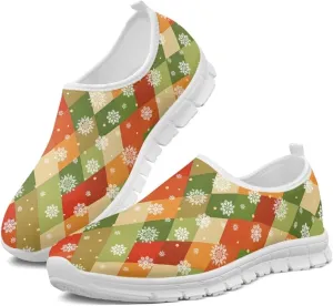 Christmas Sneakers for Women Soft Slip On Low Top Sneakers Casual Non-Slip Lightweight Athletic Walking Shoes for Teen Girls US 5.5-11.5