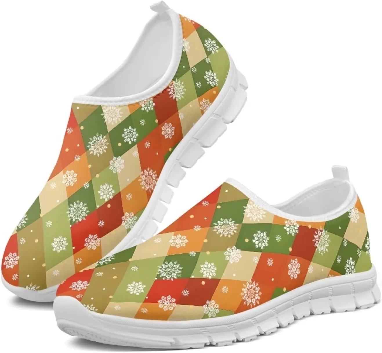 Christmas Sneakers for Women Soft Slip On Low Top Sneakers Casual Non-Slip Lightweight Athletic Walking Shoes for Teen Girls US 5.5-11.5