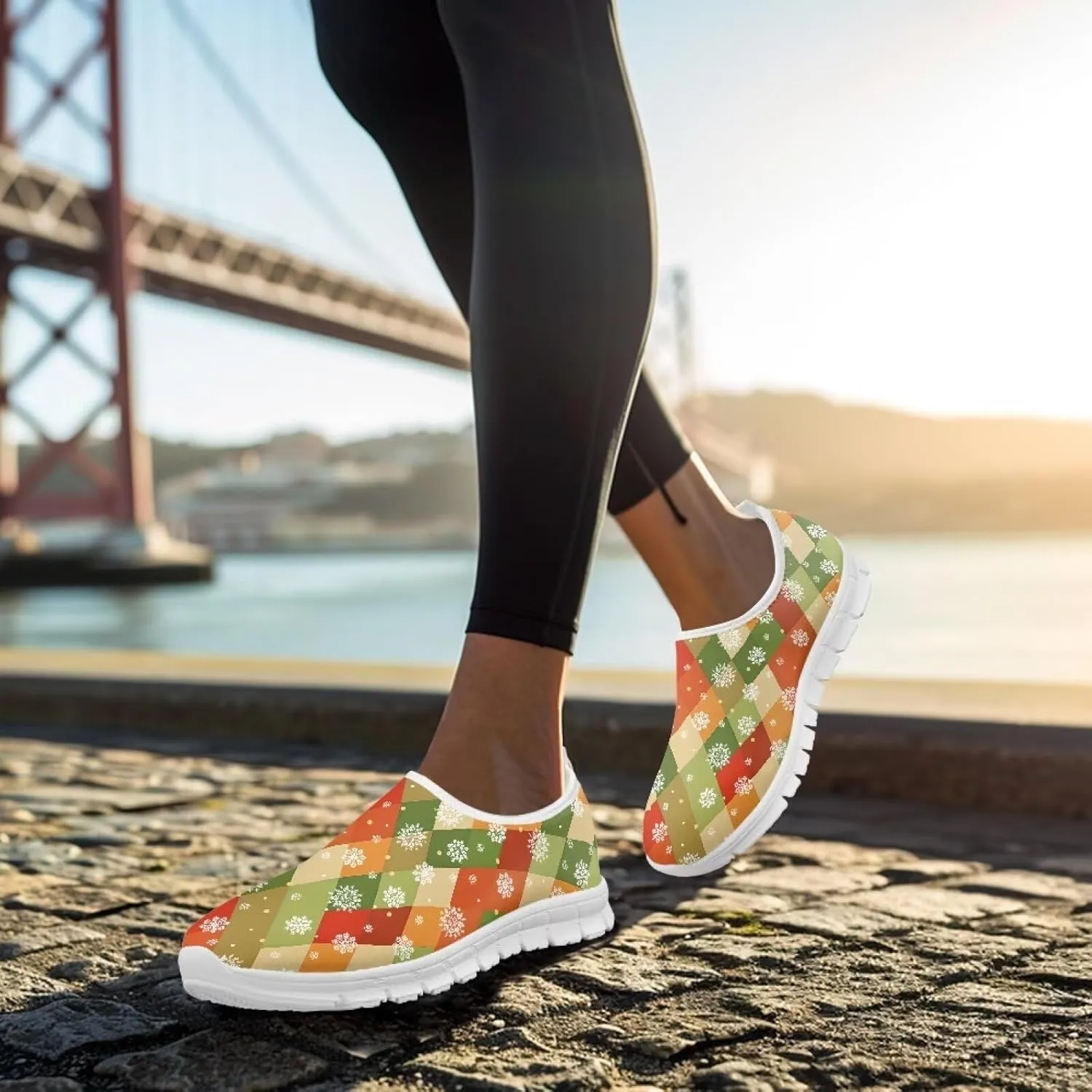 Christmas Sneakers for Women Soft Slip On Low Top Sneakers Casual Non-Slip Lightweight Athletic Walking Shoes for Teen Girls US 5.5-11.5