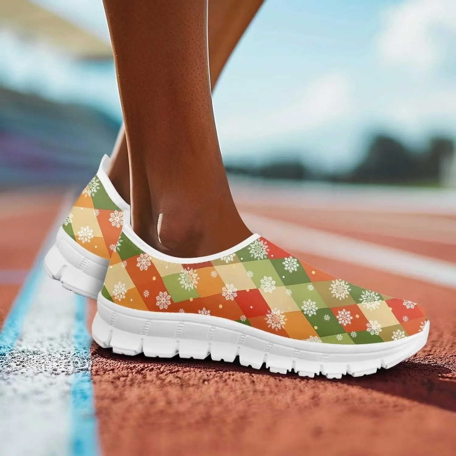 Christmas Sneakers for Women Soft Slip On Low Top Sneakers Casual Non-Slip Lightweight Athletic Walking Shoes for Teen Girls US 5.5-11.5